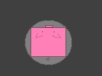 Cartoon image of a pink square pig in a round hold
